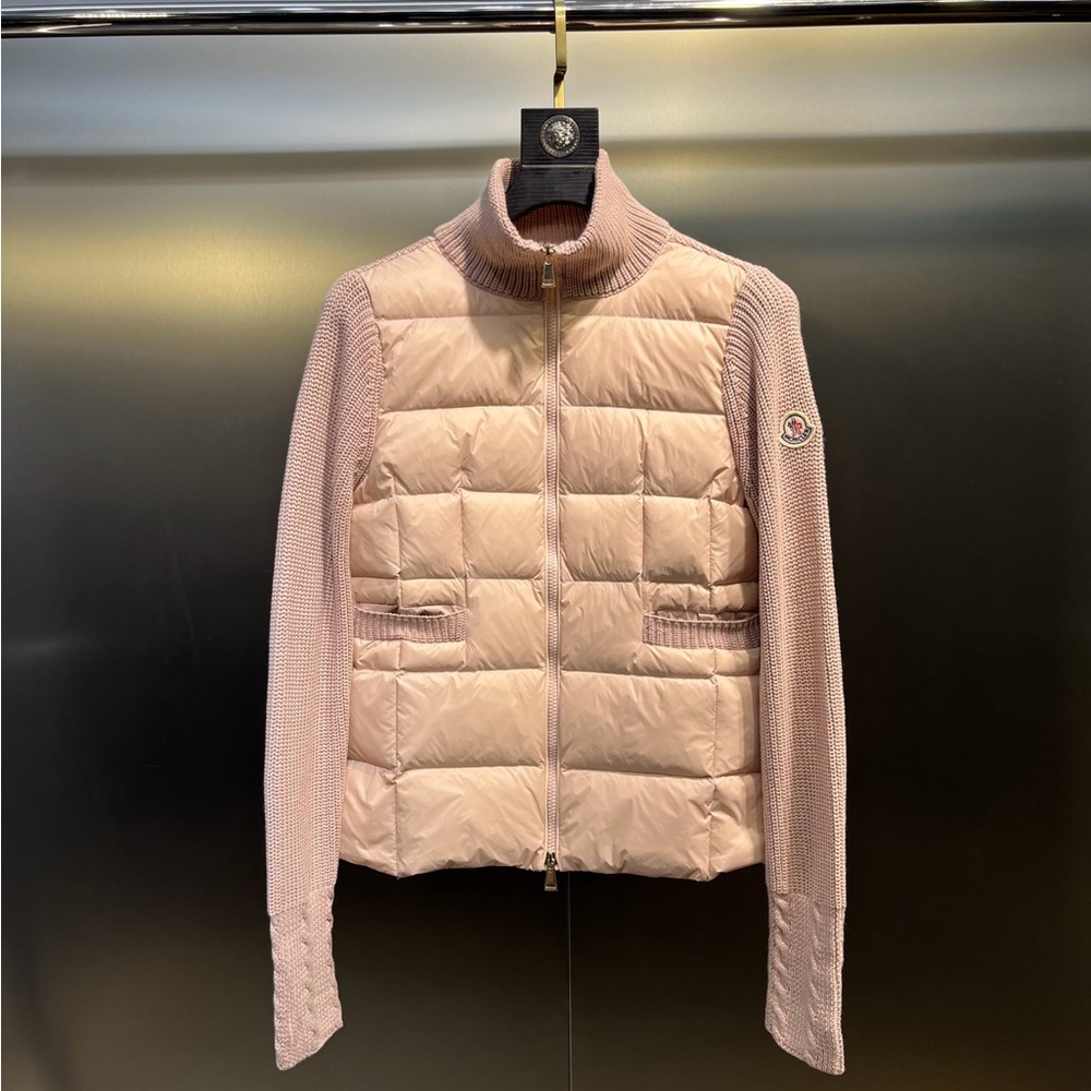 Moncler Quilted & Knit Hybrid Jacket in Pale Pink